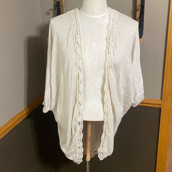 Pink Rose cream oversized open front short sleeve cardigan size XL - Picture 1 of 9